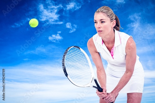 Poster Composite image of athlete playing tennis with a racket