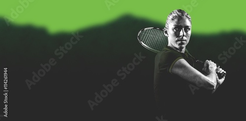 Composite image of tennis player playing tennis with a racket Poster