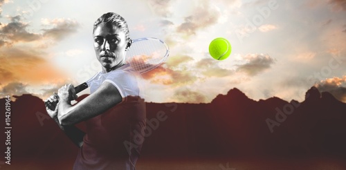 Composite image of tennis player playing tennis with a racket Poster