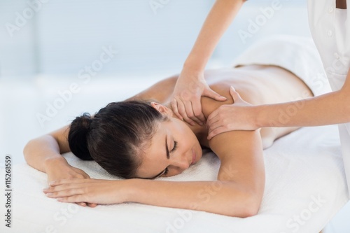 Poster, Tablou Relaxed naked woman receiving back massage