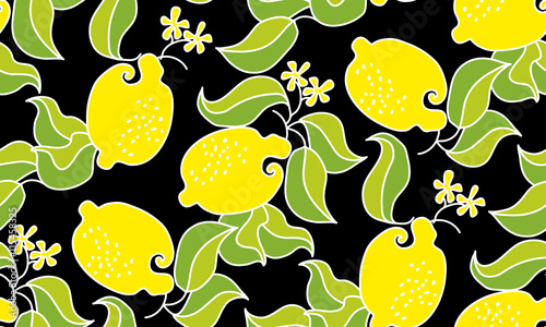 lemon-fruit-seamless-pattern-on-black-background-vector-decorat