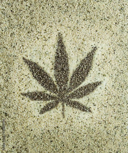 Lacobel hemp seeds marijuana leaf shape background