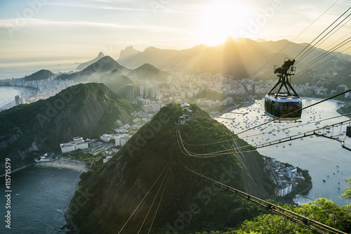 Poster Bright misty view of the city skyline of Rio de Janeiro, Brazil with a Sugarloaf