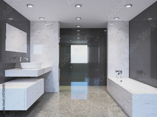 Lacobel 3D-rendering modern bathroom in a big house
