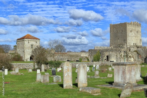 Poster PORTCHESTER, HAMPSHIRE, ENGLAND, 30 MAR 2015: Portchester Castle is a medieval c