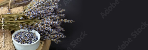 Dried lavender bunch on black background
