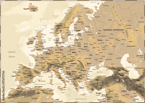 Obraz Fotograficzny Europe - Vintage Physical Map