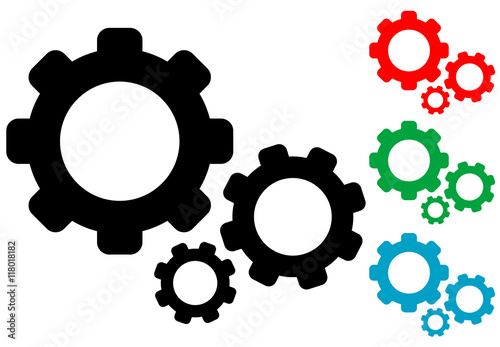 Icono plano engranajes en varios colores