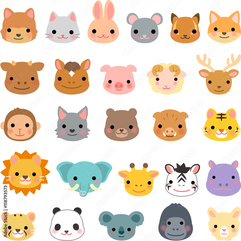 plakaty - 動物の顔のイラストセット #118793573