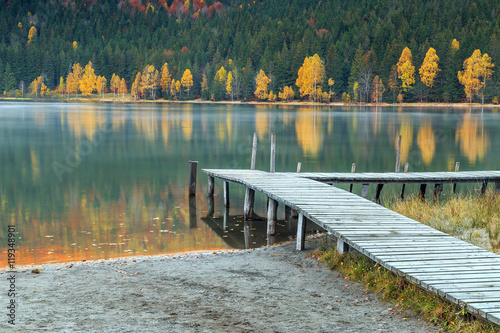 Poster Autumn landscape with colorful forest,St Ana Lake,Transylvania,Romania,Europe