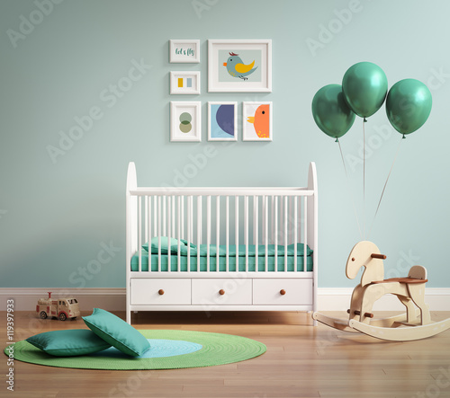 Modern baby's room with pale green wall