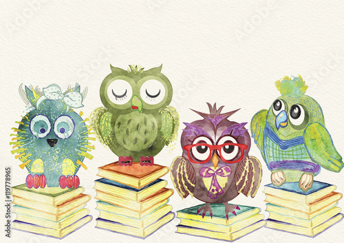 sowa-tlo-dzieci-ilustracja-akwarela
