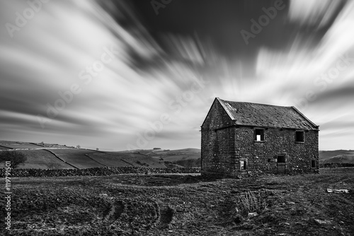 Stunning long exposure black and white landscape of derelict bar Poster