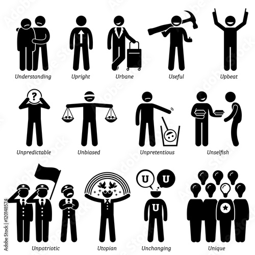 Positive Neutral Personalities Character Traits. Stick Figures Man ...