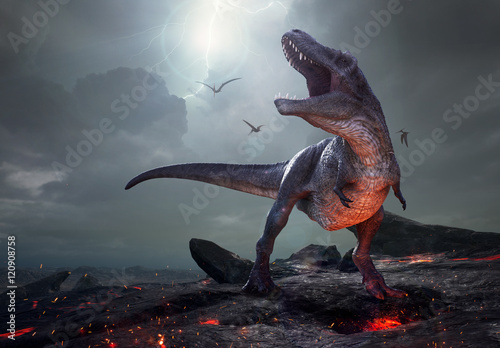 renderowania-3d-tyranozaura-rex-w-poblizu-wyginiecia