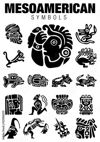 Set of Mesoamerican Symbols in black color on white background | Buy ...