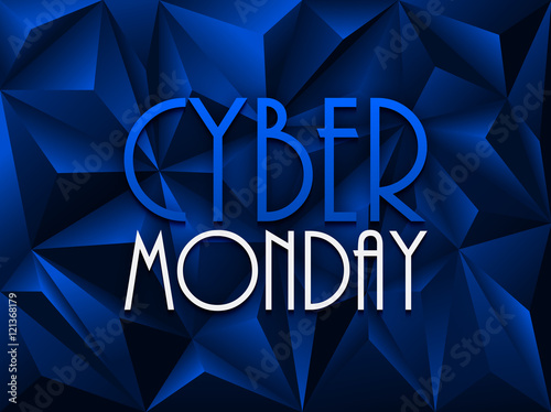 "CYBER MONDAY" on blue vector polygon background