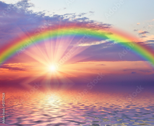 Marine sunset with a rainbow