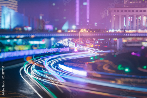 traffic light trails on road,shanghai,china.