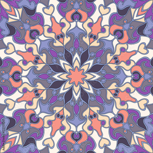  Seamless pattern with colored mandalas