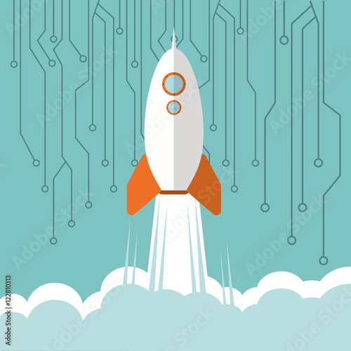 rocket with science related icons image vector illustration