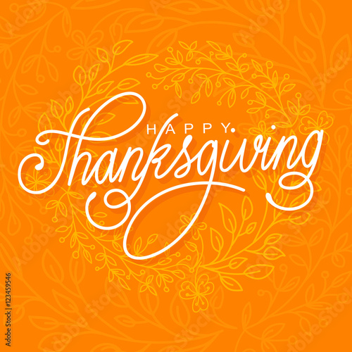 Happy Thanksgiving vector illustration. Hand lettered text and hand drawn ornaments © estudio3lalin