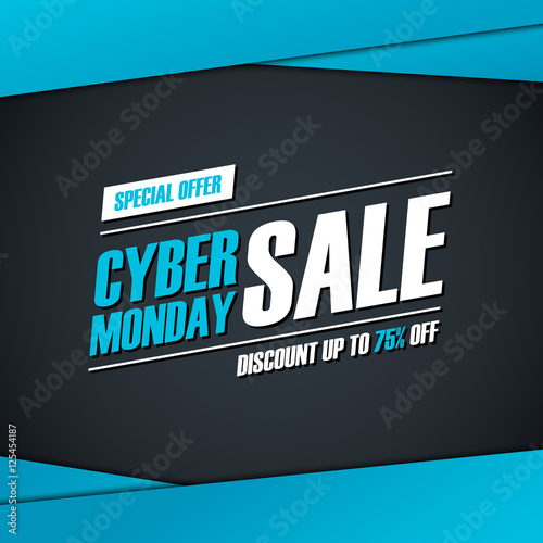 Cyber Monday Sale. Special offer banner, discount up to 75% off. Banner for business, promotion and advertising. Vector illustration.