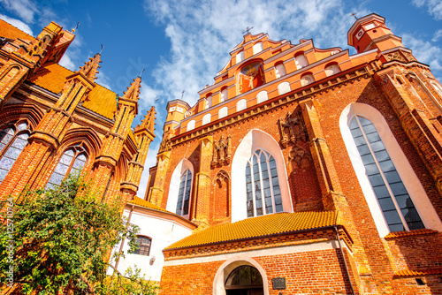 Poster Close-up view on Francis of Assisi gothic church in the old town of Vilnius city, Lithuania