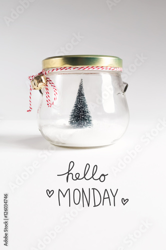Hello Monday message with Christmas tree