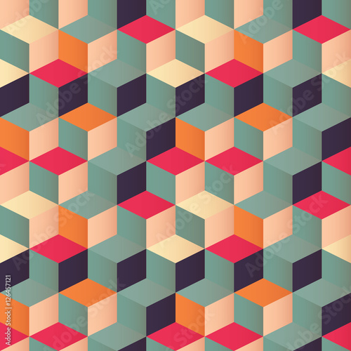 Fototapeta Geometric seamless pattern with colorful squares in retro design