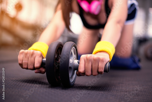 Zdjęcia Close up hand,beautiful young women doing pilate exercises in fitness studio,bea