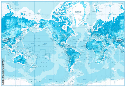 Obraz na płótnie Physical World Map-America Centered