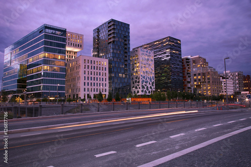 Poster moving car with blur light through Dronning Eufemias gate street