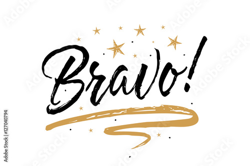 congratulation word latin card Beautiful greeting Bravo. scratched calligraphy black