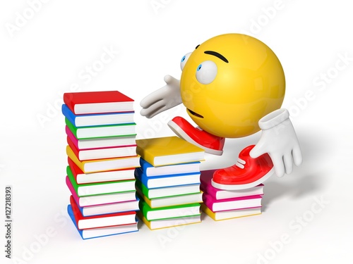 Poster simple yellow smiley ball character and book. education themme.