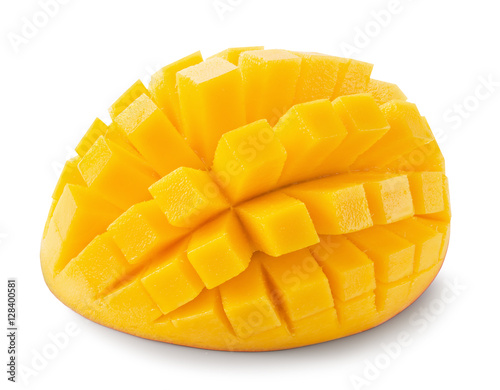 mango cube slices isolated on the white background