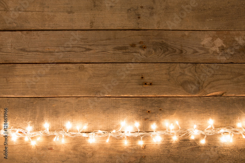 Christmas Rustic Background Vintage Planked Wood With Lights And Christmas Rustic Background Vintage Planked Wood With Lights And Free Text E
