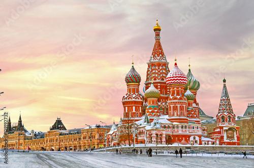 Poster Moscow,Russia,Red square,view of St. Basil's Cathedral in winter