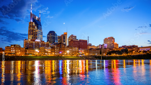 Downtown Nashville, Tennessee Cityscape Skyline Across The Cumberland River