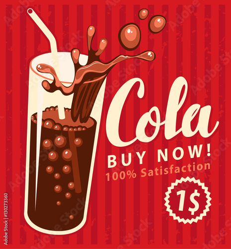 vector banner with cola drink glass in retro style Poster
