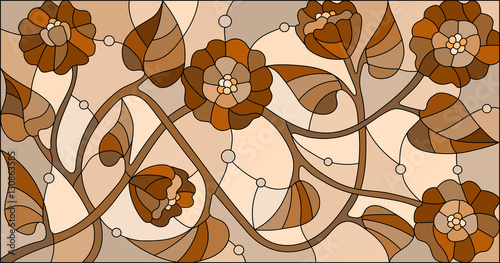 ilustracja-w-stylu-witrazu-z-kwiatami-monochromatyczny-sepia-orientacja-pozioma