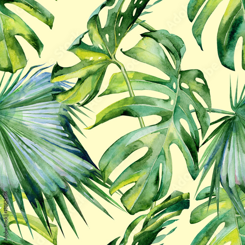 bezszwowa-akwareli-ilustracja-tropikalni-liscie-zwarta-dzungla-malowane-recznie-banner-z-motywem-tropic-summertime-moze-byc-uzywany-jako-tekstura-tla-papier-pakowy-tkanina-lub-tapeta