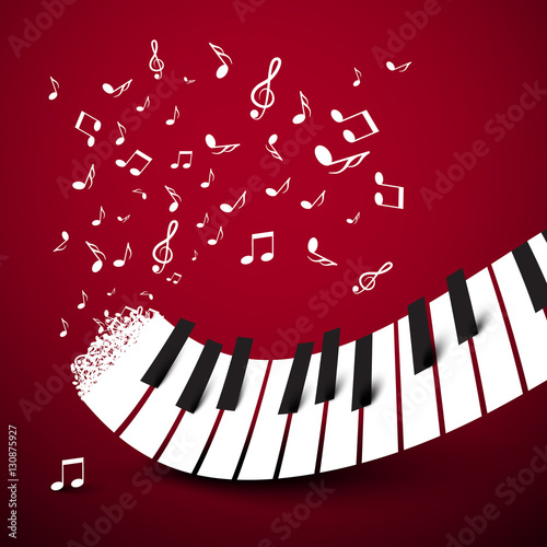 klaviertasten-tastatur-mit-notizen-musiksymbol-vektor-illustration-auf-dunkelrotem-hintergrund