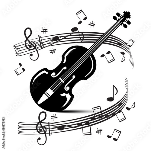 noten-und-noten-mit-violine-vektor-musik-illustration-schwarze-gegenstande-getrennt-auf-weisem-hintergrund