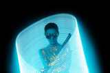Secret Agent with Gun in Blue Light Painting Effect Backdrop
