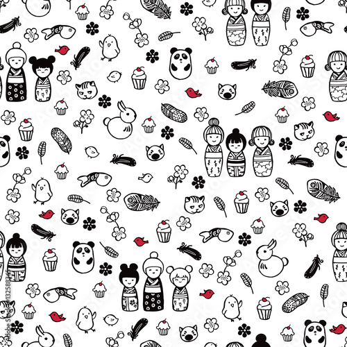 Miniatures in the anime style. Seamless pattern.