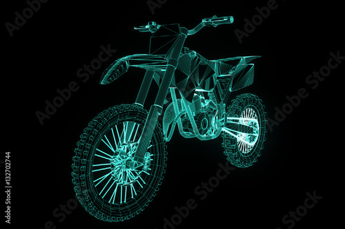 Motorbike in Hologram Wireframe Style. Nice 3D Rendering
