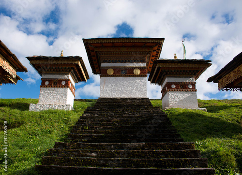 Poster Bhutan Punakha 101 chortens hill monuments temple architecture