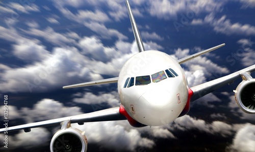 Airplane flying from nose view