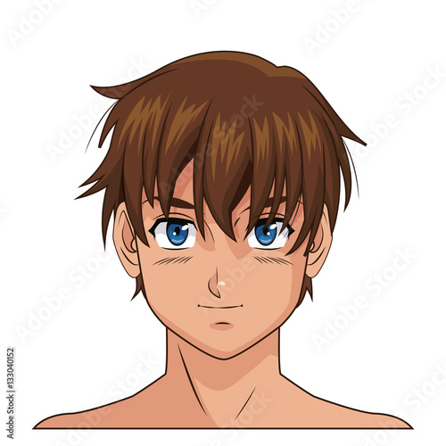 portrait face manga anime boy blue eyes brown hair vector illustration eps 10